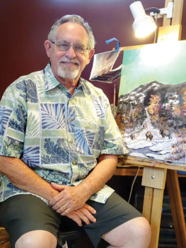 Fred Flanagan pauses in his studio with an in-progress work, Buffalo Mist.