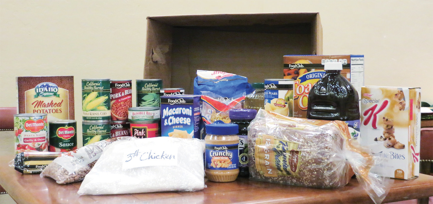 An emergency food box from Tri-Community Food Bank provides the ingredients for nine family meals.