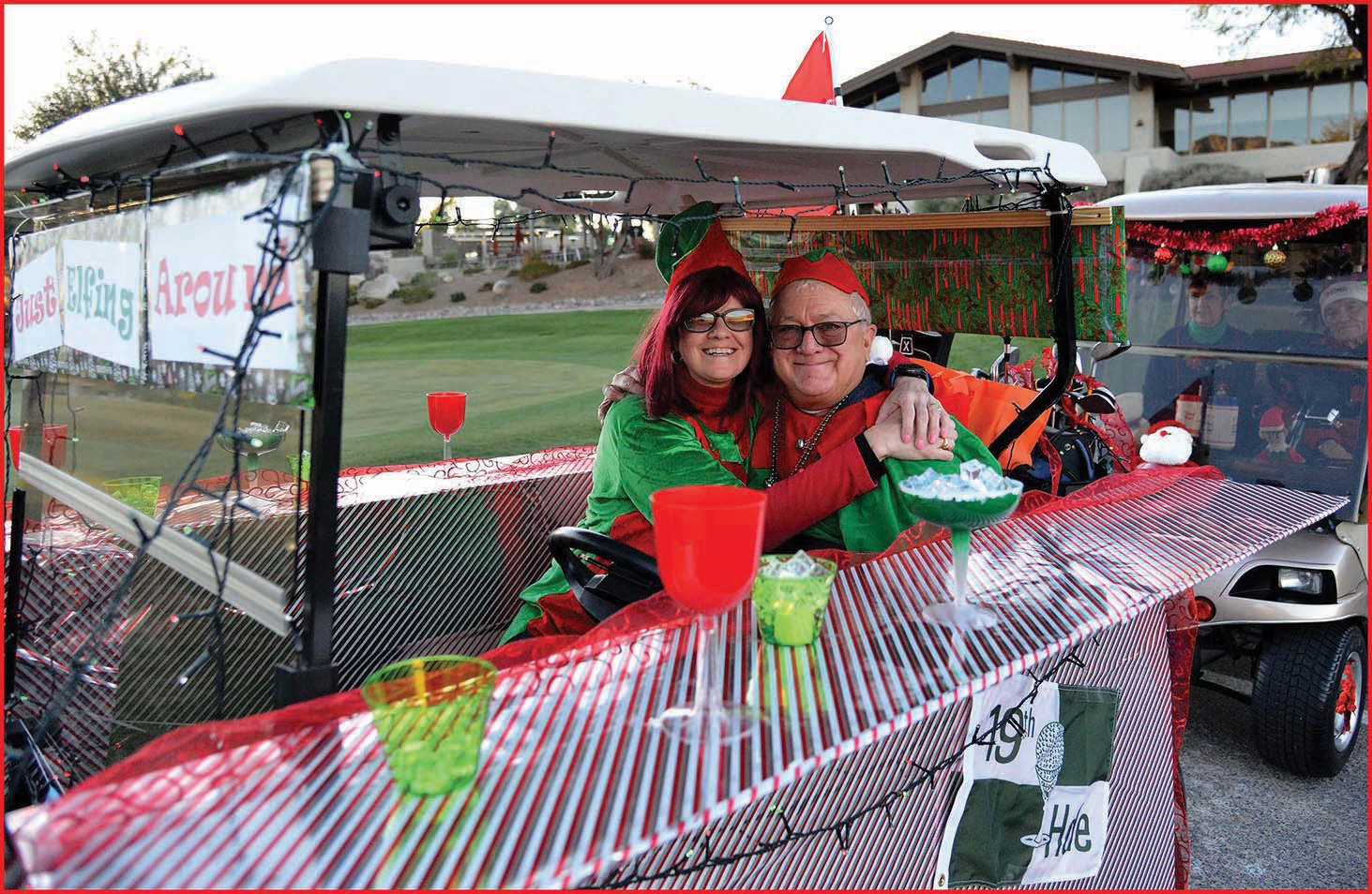 Best golf car winners Kathy and Steve Sanchez for their Mr. and Mrs. Santa Claus sled