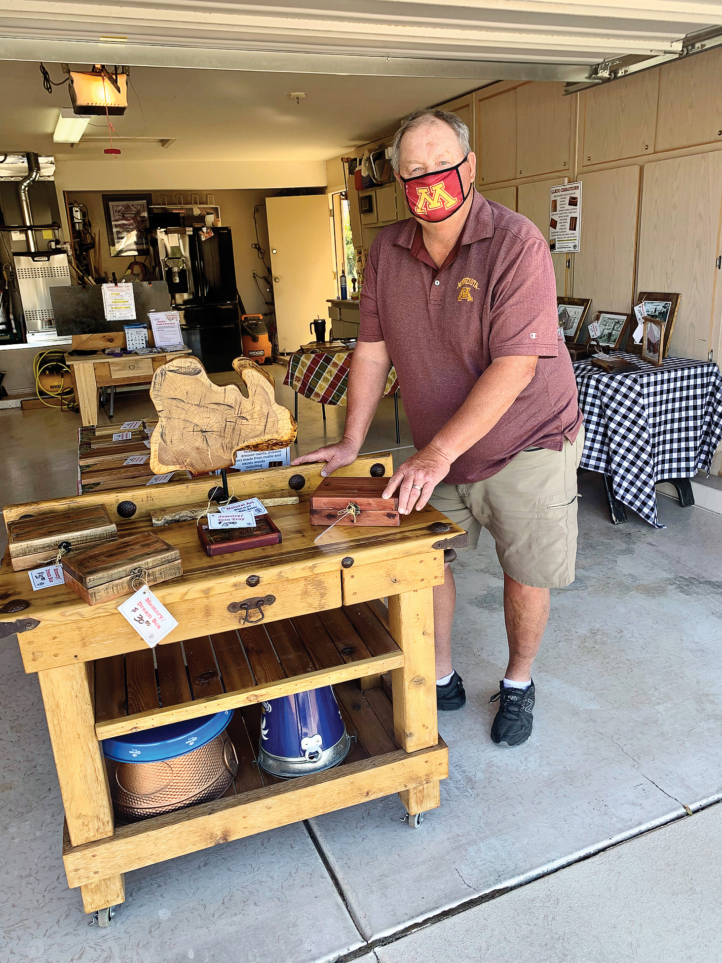 Mike O’Dell with his display of wooden creations.