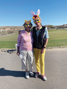 These bunnies are past president, Edie Crall, and president, Kat Danner.