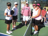 Gloria Peterson, Marsha Liakos, Jan Strada and Debbie Westwater are ready to square off after getting the ground rules from referee Mark Karwas.