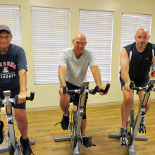 Indoor cyclists Gary Haslett, Keith Dickmann and Tom Oetlinger