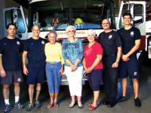 From left: Sam Capuano, Captain Kyle Goodrich, lodge members Barbara Hoag, Ellen Nelson, Kathy Peters, Gary Schoebel and Pete Paddock; not shown, Community Activities Coordinator Jan Trudeau and Ruth Vredenburgh