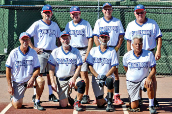 2014 Labor Day Tournament Coyote League Champion – Vantage West Credit Union, back row: Dominic Borland, George Corrick, Larry Cusumano and Dale Norgard; front row: Rob Gish, Dave Stevens, Allan Kravitz and Alan Stein; photo by Harold Weinenger