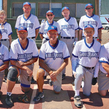 2014 Labor Day Tournament Recreation League Champion – Patrick Shaffer Dentistry, back row: Pat Tiefenbach, John Vosper, Jack Graef, Mark Foster and Rob Lowry; front row: Tom Klein, Steve Wehmann, Charles Hendryx, Win Brabson and Dale Norgard; photo by Allan Kravitz