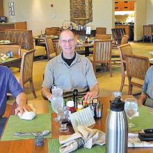 The Men’s Bible Study enjoy breakfast together.