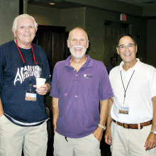 Bob Koblewski, Dan Weiss and guest visiting during pre-meeting social time; photo by Bill Brennan