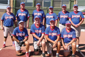 2014 Summer Season Thursday Coyote League Champion – Humana: Back row: Mike Hamm, Pat Brennan, Ron Romac, William Rowe, John Vosper and Jerry Wilkerson; front row: Ron Quarantino, Greg West, Charles Hendryx and George Corrick; photo by Pat Tiefenbach