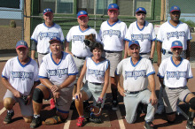 2014 Summer Season Friday Community League Champion – BRAKEmax: Back row: Charlie LaNeve, Jerry Cowart, Pat Brennan, Steve Krantz and Leroy Johnson; front row: Rob Gish, Steve Wehmann, Debbie Seguin, Harold Weinenger and Allan Kravitz; photo by Pat Tiefenbach