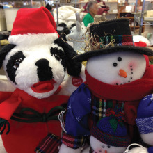 Cheerful holiday friends at the Goose wait patiently for someone to take them home.