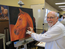 Richard Bynum enjoys taking painting classes from Wanda Tucker.