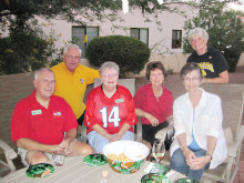 Martin Falkowski, Tom Carr, Margaret Falkowski, Linda Carr, Sue Holtz and Sue Reggentin {in back}; photo by Steve Reggentin