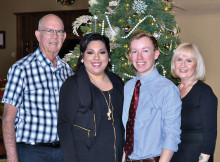 Left to right: Dick Barr, Cecelia Flores, Christopher Oglesbee and Patricia Tarner. Barr and Tarner of the Scholarship Committee presented checks to the recipients.