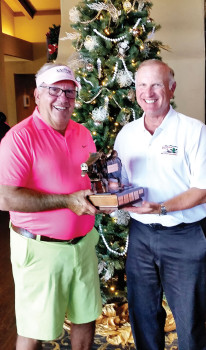 SMGA Special Events Chairman Gus Pachis awards the 2014 Javelina Cup to M-PMGA President Dennis Marchand.