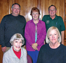 Genealogy Club Officers: Back row: Vice President Randy Gibbs, Member-at-Large Christine Nelson, President Dave Tiefenbach; front row, Secretary Cynthia Karcher and Treasurer Pat Spencer