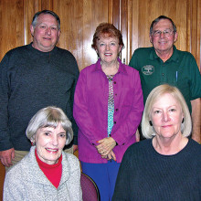 Genealogy Club Officers: Back row: Vice President Randy Gibbs, Member-at-Large Christine Nelson, President Dave Tiefenbach; front row, Secretary Cynthia Karcher and Treasurer Pat Spencer