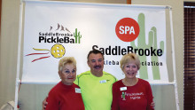 Left to right: Assisted Play Coordinator Lois Violant, Demo Day and Introductory Lessons Instructor Bob Kosmo Kramer and Membership Chair for SPA Joni O’Brien. These three dedicated volunteers get ready to welcome SaddleBrooke residents to the Pickleball Table at the Recreation Activities Fair that took place Saturday, January 24 at the MVCC.