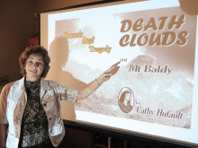 Author Cathy Hufault points out the area where the Boy Scouts were lost.