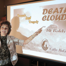 Author Cathy Hufault points out the area where the Boy Scouts were lost.
