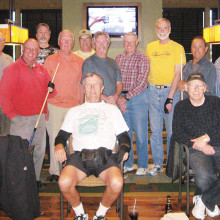 On January 24, 2015, an 8-Ball Tournament was held at the SaddleBrooke Ranch, run by Tournament Directors Dominic “The Doctor” Borland and Joe “Fast Eddie” Giammarino. We had 18 participants (wow!). SaddleBrooke residents and guests were Dominic “The Doctor” Borland, Joe “Fast Eddie” Giammarino (not pictured), Jim “Aviator” Wydick, Tom “Half Jacket” Barrett, Richard “Villa Park” Werkmeister, Al “Big Al” Petito, Gary Rowell (front center), Don “Deadeye” Cox, Don “California Kid” Fowler, John Nola, Fred Dianda (not pictured) and from the Ranch the participants were Richard “Loose Rack” Galant, Harley Schlachter, Frank Sciannella, Jim Kauffman, Peter Bratz, Tom “Teck” Sorensen and Cliff “Lucky Shirt” Terry.