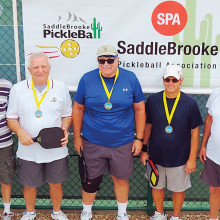 2.5 Men’s Doubles, left to right: Charles Thomas, Ron Limoges (not shown) – Bronze; Steve Jacobs, Richard Borland – Gold; Bud Mottice, Don Richey – Silver
