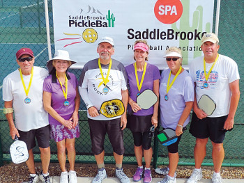 3.0 Mixed Doubles, left to right: Gene Wakefield, Joni O’Brien – Silver; Paul Frederickson, Carol Osgood – Gold’ Susie Arnold, Randy Olson – Bronze