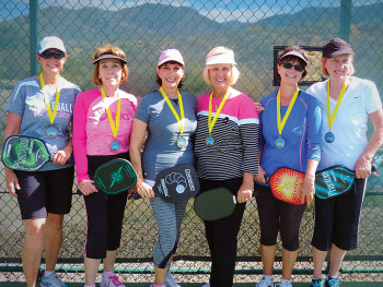 2.5 Women’s Doubles, left to right: Susan Frederickson, Fran Berman – Bronze Medalists Cathy Scott, Doreen Morgan – Gold Medalists; Christine Reiner, Ginny Jeronimus – Silver