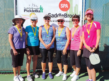 3.25 Women’s Doubles, left to right: Joni O’Brien, Jean Beyer – Silver; Jeanie Medema, Pat Tarr – Gold; Pat Morris, Carol Osgood - Bronze
