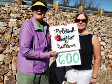 At the RidgeView Courts is the 600th member of SPA – Charla Blacker-Eggleston (right), being recognized and congratulated by SPA President Shawne Cryderman.