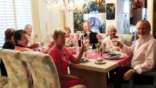 Elvis fans Jean Barrie, Sandy Officer, Mary Lou Carmody, Virgil and Nancy Lindquist, Dutch Officer, Joyce and Gary Shaw celebrate at the Elvis Experience and Dinner.