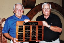 SMGA Vice President Jack Bowers (right) presents Club Champion plaque to 2015 Club Champion Doug Swartz.
