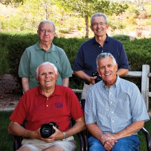 DIGS members Joe Liske, Bill Grinonneau, Bob Koblewski (seated) and Bill Brennan relax after shooting the Arizona State Swim Meet.
