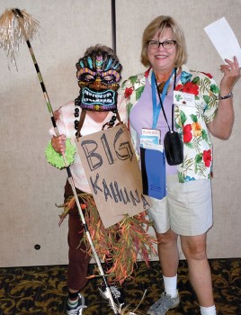 Hawaiian Fun Day costume winners Darlene Weprich, aka the Big Kahuna, and Barbara Turner, the tourist