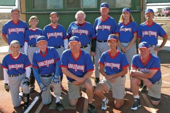 2015 Winter Season Monday Recreation League Champion – Ambient Air Heating & Cooling. Back row: Jonathan Green, Pat Tiefenbach, Mike Hoedel, Steve Grabell, Pat Brennan, Becky Emmons and Jeff Rayner; front row: Sandie Hills, Mark Foster, Dale Norgard, Fran Weinberg and Jim Watts; photo by Pat Tiefenbach