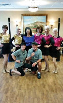 Kneeling, Miss Gina and Gus D’Oldie; standing, Janifer Farquhar, Linda Schuttler, Caryl Mobley, Ann Kurtz, Claudia Booth and Vivian Herman