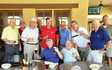 Standing, left to right: Shel Jahn, Larry McNamee, John Eakin, John Stevenson, Matt Kambic, Bob Edelblut, Dan Schroeder, Cliff Huggins and Steve Kore; sitting: Dick Stanley and Al Tracy