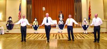 Left to right: Don Williams, Ray Morris, Greg Nelson and Sam Sollenberger and the nameless dancing dolls square dancing to Oh You Beautiful Doll.