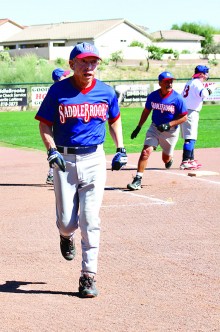 Jake Jacobson and Tom Klein round third and are ready to score. We use a separate scoring line to avoid collisions at home plate. Photo by Allan Kravitz