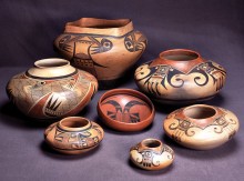 Hopi-Tewa pottery by the Nampeyo family, c. 1900-1930. Photo by Jannelle Weakly; photo courtesy of Arizona State Museum.