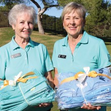 On November 7 women from the Mountainview/Preserve Ladies Niners (MPLN) joined a Tucson Girls Golf event, sponsored by the LPGA and USGA, to donate over 30 new MPLN league shirts to the girls who participated in the program. Pictured here are Joyce Sutay, MPLN President and Susan Elliott.