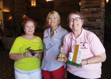 November award winners Pat Wells (left) and Ginny Ansell (right) with President Stef Modos (center)