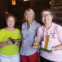 November award winners Pat Wells (left) and Ginny Ansell (right) with President Stef Modos (center)
