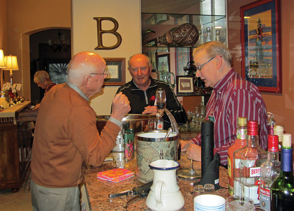 Dave, Dick and Phil in conversation at the Snack and Chat bar. Photographer Ron Talbot
