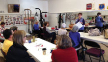 Linda Hood teaches a class as part of our Knit Along vest option offered this spring.