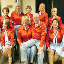 Waiting to perform are, back row, from left: Stephanie Cady, Carol Jones, Pat Tiefenbach, Donna Barnard and Pat Cox; front row: Ellen Victor, Florence Messer, Jo Helms, Dan Marsh, Sylvia Bonesky and Donna Leonard.