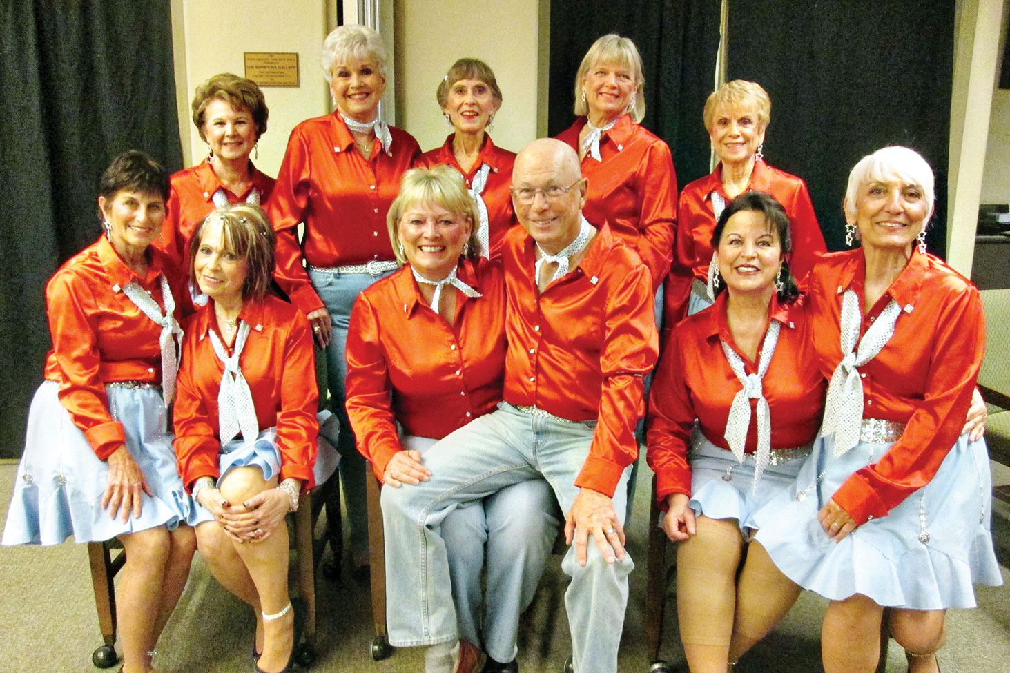 Waiting to perform are, back row, from left: Stephanie Cady, Carol Jones, Pat Tiefenbach, Donna Barnard and Pat Cox; front row: Ellen Victor, Florence Messer, Jo Helms, Dan Marsh, Sylvia Bonesky and Donna Leonard.