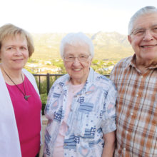 Pastor Palmer Ruschke with wife Lois and Ann Patterson-Barton