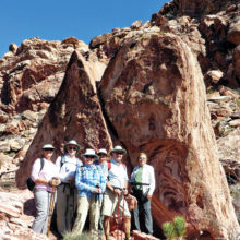 Red Rock Canyon Hike: Karen Hop, Robb Simms, Myrna Simms, Kathie Bledsoe, Phil Bush and Barbara Wilder; photo by Sue Bush