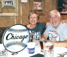 Bob and Joyce Sutay enjoy the SaddleBrooke Windy City Club’s baseball party earlier this year; photo by Joan Loeb